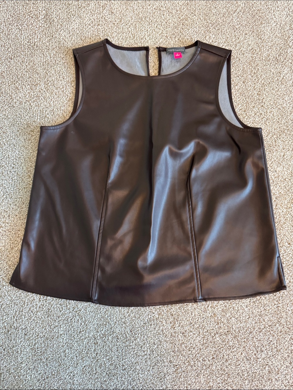 Vince Camuto Dark Brown Faux Leather Sleeveless Shell